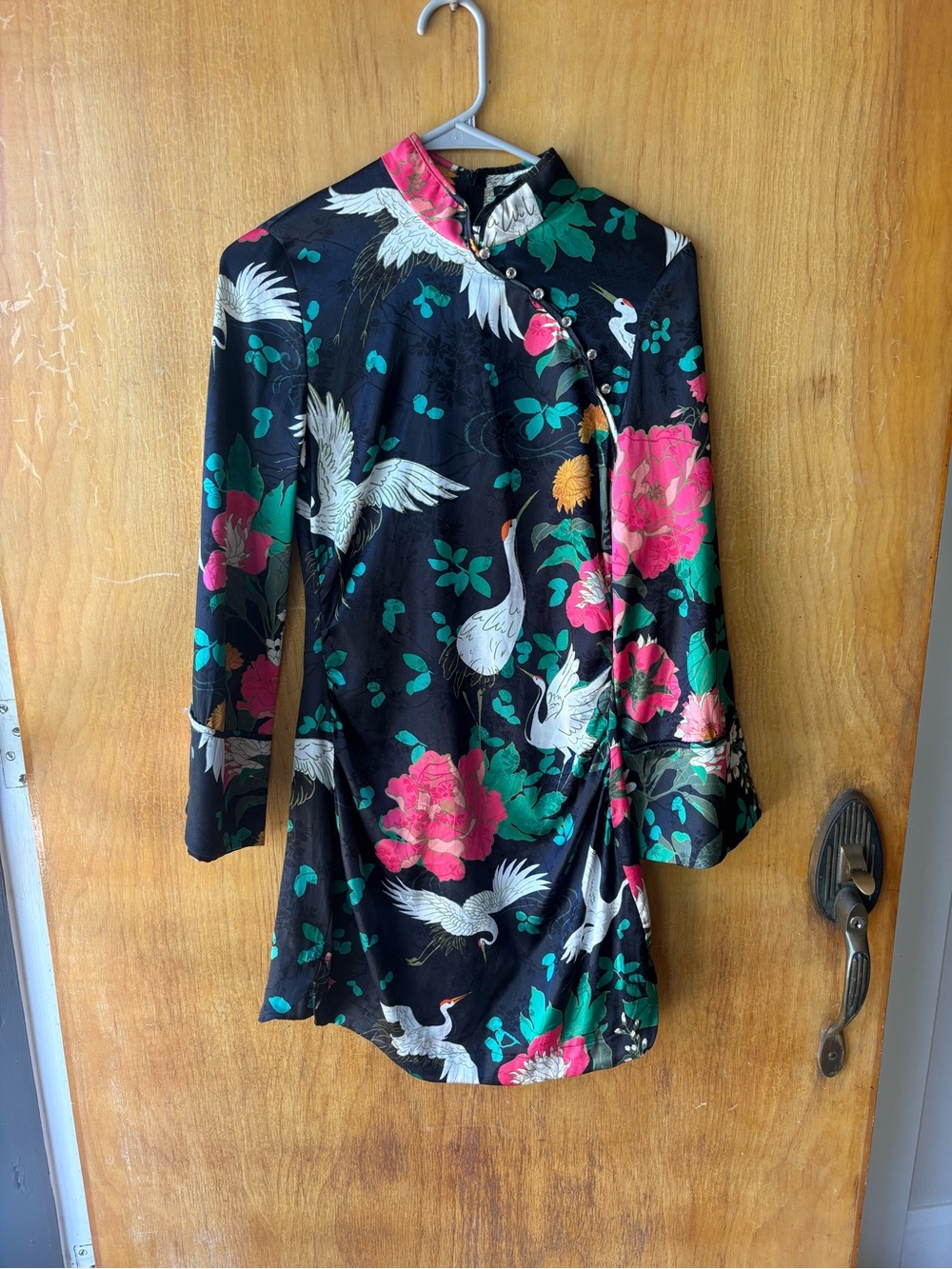 Zara Black Floral Crane Satin Tunic dress